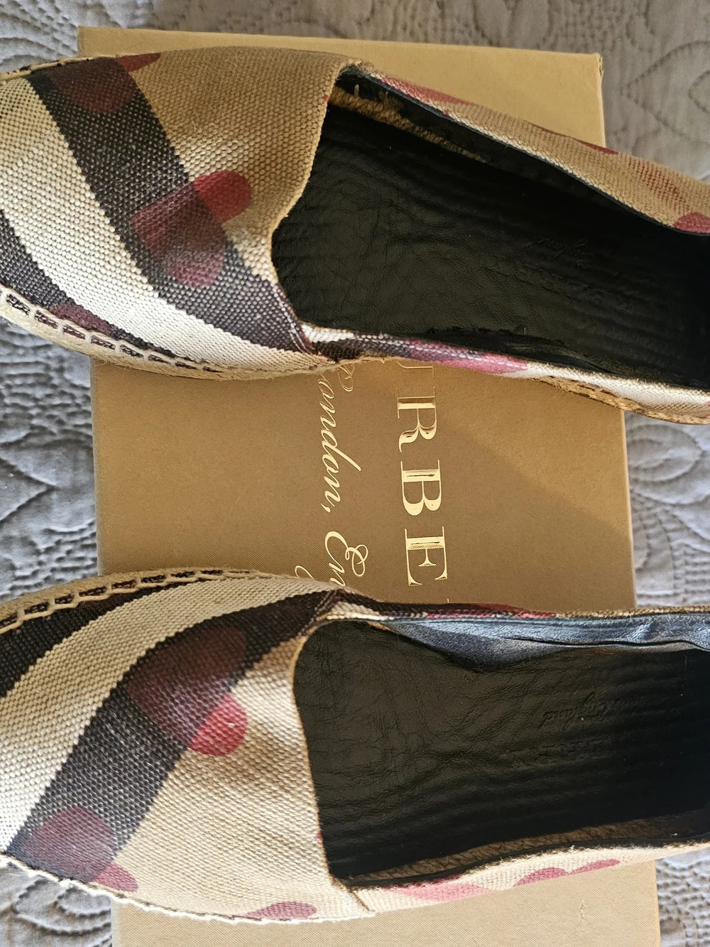 Burberry Beige Canvas Espadrilles with Red Heart Motif